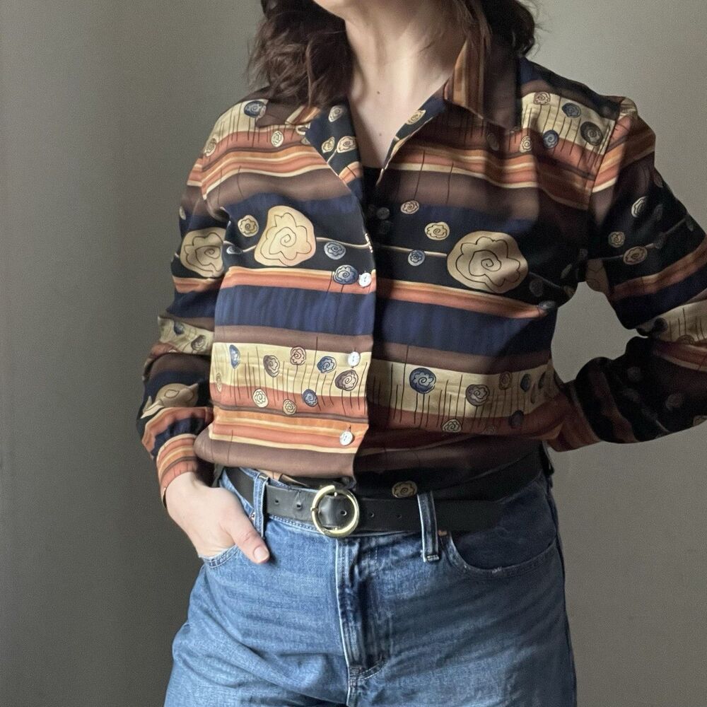 Retro Allison Daley Button Up Blouse Artsy Abstract Size 12 Petite